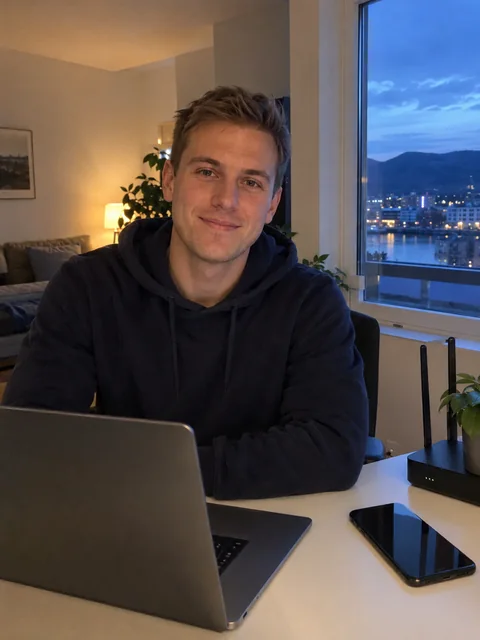 Sindre Marius Nilsen ved skrivebordet hjemme i Drammen